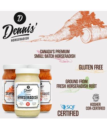 Dennis' Horseradish Seafood Lover's Variety Pack. Fresh Ground Horseradish & Seafood Sauce. Medium Heat. 100% Canadian Farm to Fork. Perfect On Shrimp Fish Burgers Steaks Chicken Wings. 250 ml Jar (Pack of 3) - Buy Online on GoSupps.com