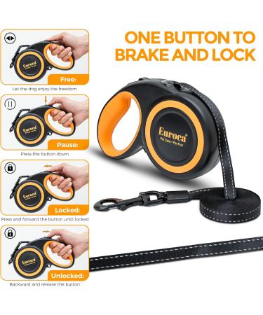 Euroca Retractable Dog Leash for Small Medium and Large Dogs Up to 110LBS- 16' Heavy Duty Reflective Nylon Tape Tangle-Free Quick-Lock Braking System Anti-Slip Handle (Medium Black) Medium Black - Buy Online on GoSupps.com