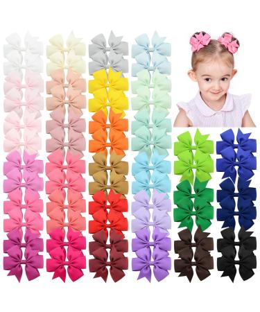60pcs 3 Inches Baby Girls Hair Bows Alligator Clips Grosgrain Ribbon Pinwheel Hair Barrettes for Babies Kids Toddlers Teens Gifts In Pairs Solid