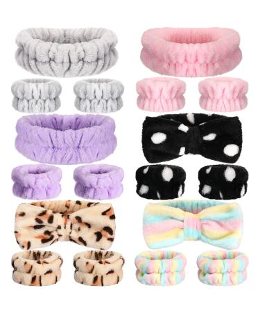 18 Pieces Face Washing Wristbands and Headband Set Spa Headband Wrist Washband Scrunchies Cuffs Wristbands for Washing Face Facial Makeup Headband Face Wash Headbands for Women Girls Novel