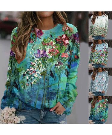 Women's Fall Sweatshirt: Casual Floral Crewneck Top, Plus Size X-Large, Sky Blue - Buy Online on GoSupps.com