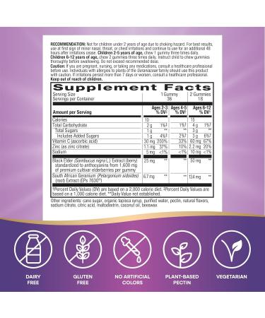 Nature s Way Sambucus Kids Cough Relief +(1) Immune Gummy* Feel Better Faster(1) Clinically Proven South African Geranium with Elderberry Vitamin C & Zinc Gluten Free Vegetarian 36 Gummies 36 Count (Pack of 1) - Buy Online on GoSupps.com