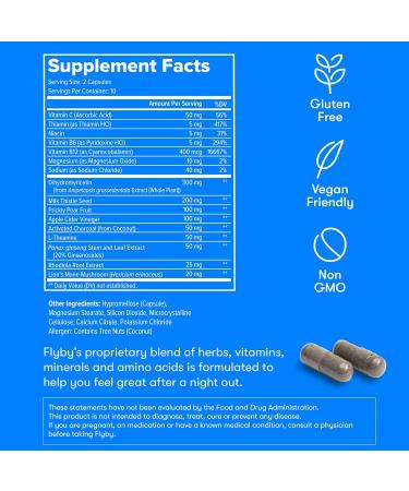 Flyby Recovery Supplement - All The Hang, Without The Over! - with Milk Thistle, Vitamin C, Activated Charcoal, and Apple Cider Vinegar - Pre & Post Drinking Formula (80 Count) pack of 80 - Buy Online on GoSupps.com