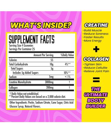 Booty Gummies for Women | Creatine Monohydrate for Booty Growth & Muscle Building | Vegan Gluten-Free Low-Sugar | 100 Count Pink Lemonade - Buy Online on GoSupps.com