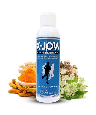 HerbX X-Jow Extra Strength Pain Relief Gel 4 oz - Herbal Massage Gel for Massage Therapy and Sports - Pain Terminator Cream for Muscles Shoulders and Joints Inflammation Soreness and Discomfort 1