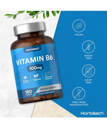 Vitamin B6 100mg 180 Tablets | Hormonal Regulation & Fatigue Support | Vegan Friendly | Horbaach - Buy Online on GoSupps.com