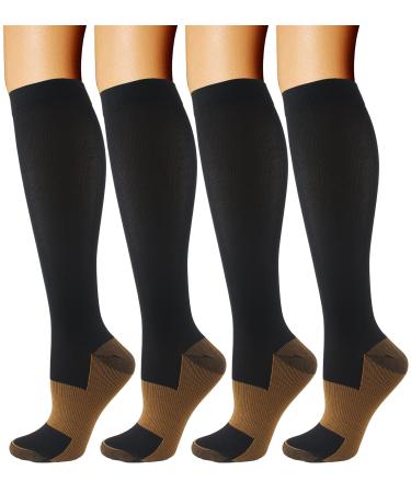 Copper compression socks for women and men blood circulation preferably for medical running hiking cycling 15 20 mmHg L-XL copper black 4 pairs