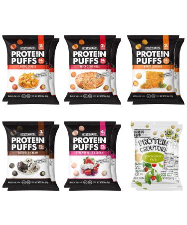 Shrewd Food Protein Puffs - High Protein, Low-Carb, Gluten-Free, Health Conscious Snacks, Keto Snacks, Non GMO, Soy-Free, Tree Nut Free, Peanut-Free, Never Fried - Variety, 0.74 Oz (Pack of 12)