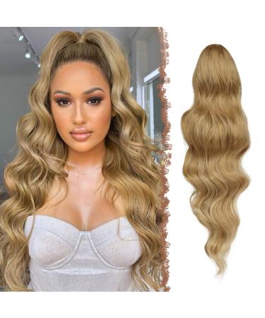 FESHFEN Long Ponytail Extension Curly Wavy Clip in Synthetic Hairpieces Drawstring Ponytail Hair Pony Extension for Women Girls 60 cm Mixed Blonde - Buy Online on GoSupps.com