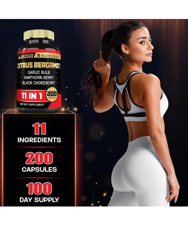11in1 Citrus Bergamot Supplement 1000mg with Olive Leaf Hawthorn Berry Guggul Garlic and More - Support Immunity Circulatory System & Overall Health - 200 Capsules 200 Count (Pack of 1) - Buy Online on GoSupps.com