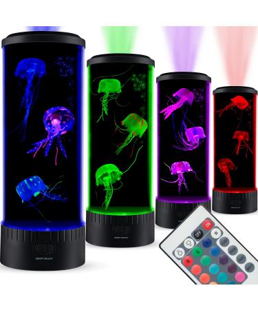 SensoryMoon Large LED Jellyfish Lava Lamp Aquarium - Electric Round Jellyfish Tank Mood Light with 3 Fake Glowing Jelly Fish, 20 Color Changing Remote, Ocean Wave Projector - Plug in Kids Night Light