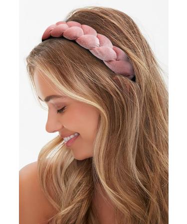 WOVOWOVO Headbands for Women  Non-Slip Soft Solid Thick Wide Solid Color Girls Hair Hoop Velvet Braided Headband's Cute Hair Accessories  Pink