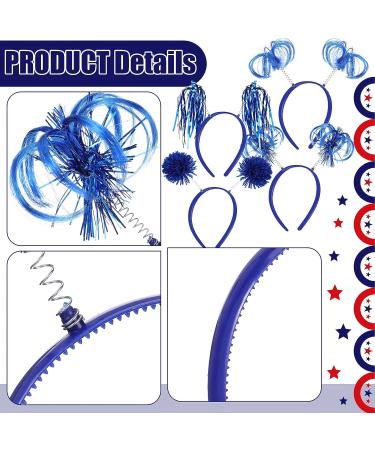 Patriotic Pom Pom Headband Set for 4th of July Celebration - 12 pcs Blue Headbands for Women, Girls, and Boys - Buy Online on GoSupps.com