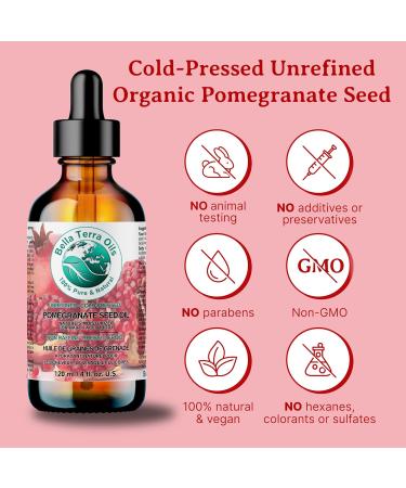 Pomegranate Seed Oil. 120 ml 100% Pure Cold-pressed Unrefined Organic Natural Moisturizer for Skin Hair. Rich in Antioxidants. Bella Terra Oils. 120 ml (Pack of 1) - Buy Online on GoSupps.com