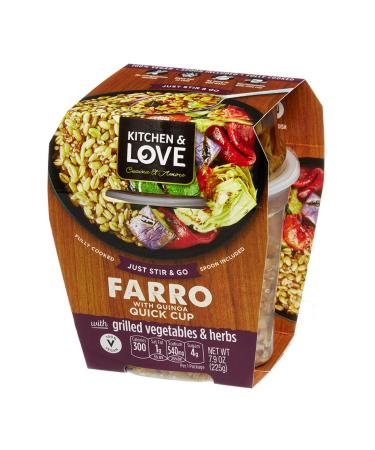 Kitchen & Love Cooked Farro, Grilled Vegetables & Herbs, Ready to Eat, Shelf Stable, Non Gmo, Gluten & Dairy Free, Plant Based, Kosher, Vegan, Vegetarian, 7.9 Oz (6-Pack)