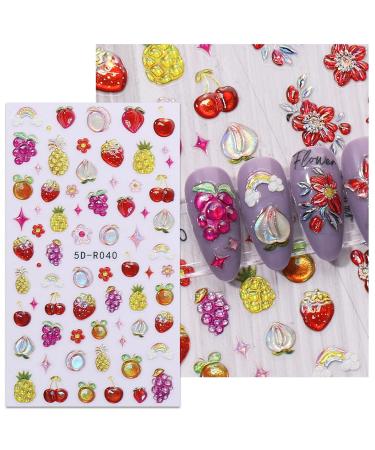 JMEOWIO 3D Embossed Cherry Lemon Nail Art Stickers - Self-Adhesive 5D Decals for Spring Summer - Colorful Nail Supplies & Accessories (4 Sheets - Buy Online on GoSupps.com