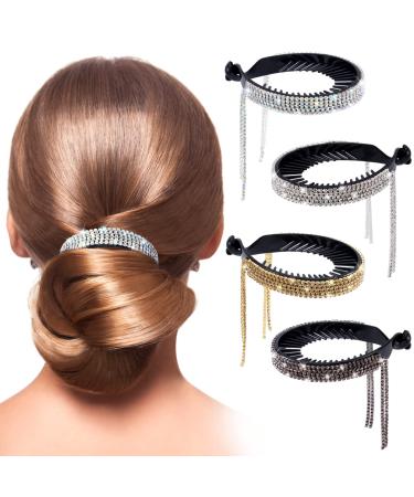 ANCIRS 4 Colors Tassel Ponytail Hair Clips for Women  Rhinestone Hair Styling Claws for Buns Hair Holder  Large Glittering Hair Pins Accessories for Girls