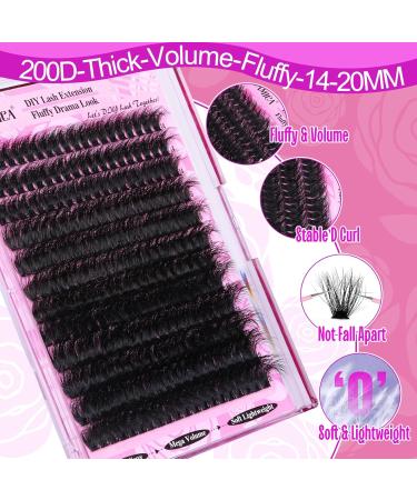 Yawamica Fluffy Lash Clusters - 200D Volume Eyelash Extensions 14-20mm Wispy Individual Lashes | 240pcs DIY for Beginners - Buy Online on GoSupps.com