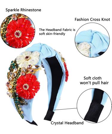ZITULRY Rhinestone Headband For Women Statement Crystal Knotted Turban Hairband Handmade Beaded Embroidered Flower Hair Hoop Elastic Fancy Wide Hair Accessories for Girls Jewelry Gift - Buy Online on GoSupps.com