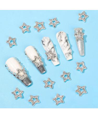 12PCS Crystal Alloy Star Nail Charms - Silver 3D Star Shape Gems for Nail Art Decor - Buy Online on GoSupps.com