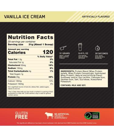 Optimum Nutrition Gold Standard 100% Whey Protein Powder - Vanilla Ice Cream 2lb - Buy Online on GoSupps.com