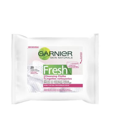 Garnier Fresh Dry Skin Cloths for Normal to Dry Skin. Waterproof Makeup Remover with Vitamin E and Rose Extract 25-Count