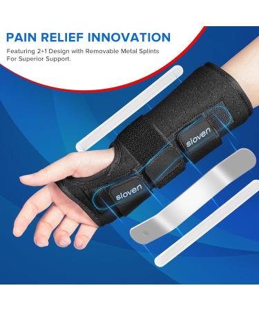 Sioven Carpal Tunnel Wrist Support Brace with 3 Straps Metal Splint Stabilizer - Carpal Tunnel Wrist Splint for Sprains and Tendonitis (Black Right Hand L/XL) Sioven Wrist Support Right Hand L/XL - Buy Online on GoSupps.com
