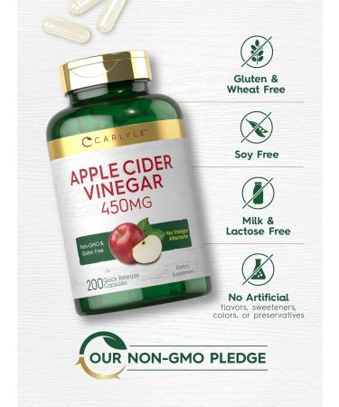 Carlyle Apple Cider Vinegar Capsules | 450mg | 200 Pills | Non-GMO Gluten Free Supplement - Buy Online on GoSupps.com