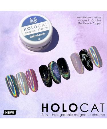 Daily Charme Holographic Cateye Magnetic Nail Chrome Powder - 1g | 3-in-1 Pigment for Stunning Rainbow Cat Eye Effect | DIY & Salon Manicure (Holographic Silver - Buy Online on GoSupps.com