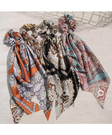 Satin Paisley Hair Scrunchies Set - 4pcs Long-Tail Hair Ribbons for Women and Girls | Summer Hair Ties and Styling Accessories - Buy Online on GoSupps.com