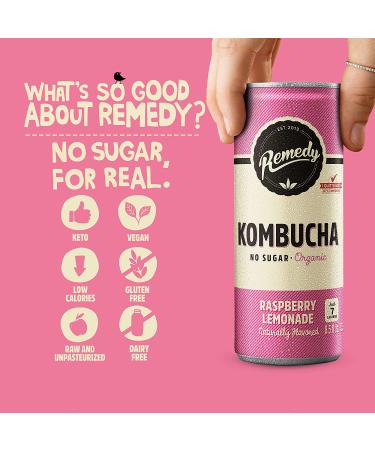 Remedy Kombucha Tea Organic Drink - Sugar Free Keto Vegan - Raspberry Lemonade 8.5 Fl Oz Can 12-Pack - Buy Online on GoSupps.com