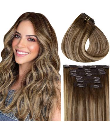 Vivien hair extension for infecting natural hair 45 cm 4/27/4 dark brown mixed caramel blonde with brown hair for clipping natural hair silky straight remy-echo hair for infect 2nd clip-#4/27/4 18 POUCE/45CM