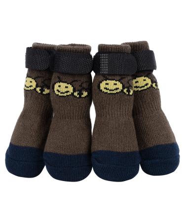 Petloft anti-slip dog socks 4 pieces of indoor slide-resistant dog socks with adjustable removable fastening tape for small medium-sized dogs cats puppies older pets (s brown paw) brown paw s