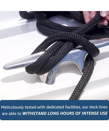 J-FM TWNTHSD 3/8 x 20' Double Braided Nylon Dock Line - Marine-Grade Boat Dock Lines for Boats - Pre-Spliced with 12' Loop- Premium Marine Rope - 2 Pack (Black) - Buy Online on GoSupps.com
