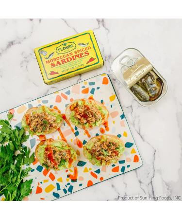 Flower Brand Spiced Sardines in Olive Oil 4.38 oz - Wild Sardines from Morocco | High Protein Keto Snack | Gluten-Free Canned Food (Pack of 5) - Buy Online on GoSupps.com