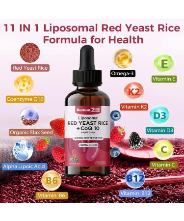 KumuoKeol Liposomal Red Yeast Rice with CoQ10 Liquid Drops 1200mg Red Rice Yeast Extract for Cholesterol Supplement with Omega-3 & Vitamins for Antioxidant Heart Health Vegan 2 FL OZ - Buy Online on GoSupps.com