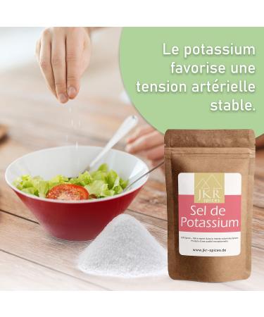 Sel au potassium JKR Spices 200g 35% chlorure de potassium 0 3% chlorure de magn sium pauvre en sodium emballage neutre en CO . Le potassium aide maintenir une tension normale. 200 g (Lot de 1) - Buy Online on GoSupps.com