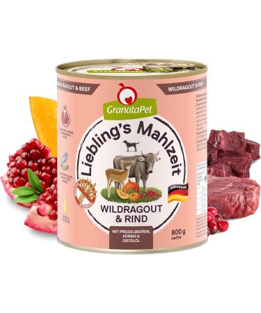 Granatapet Liebling's Meal Wildragout & Rind - Grain-Free Wet Dog Food (6 x 800g) | Sugar-Free Single Feed Beef Formula - Buy Online on GoSupps.com