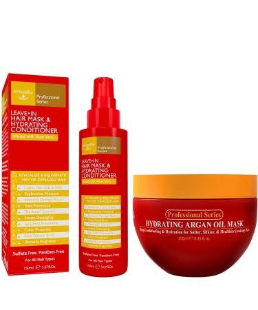 Hydrating Argan Oil Hair Mask and Leave-in Hair Mask & Hydrating Conditioner Bundle - The Ultimate Rinse-out Deep Conditioner and Leave-in Conditioner Combo to Repair Rejuvenate and Revitalize Dry
