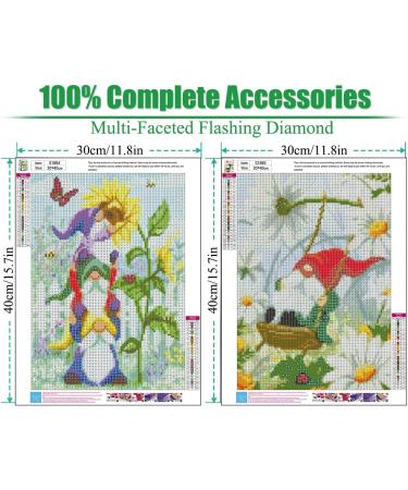 2Pack Full Drill Gnomes Kissing Flowers Diamond Painting Kits for Adults - DIY 5D Garden Diamond Art with Sunflowers & Butterfly - 12X16Inch - Buy Online on GoSupps.com