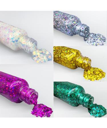 Body Face Glitter Gel SUPGIFT 5 Colors - Holographic Chunky Laser Mermaid Glitter for Makeup, Hair, Nail, Craft - 7.8oz with Spoon - Buy Online on GoSupps.com