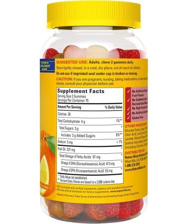 Nature Made Strawberry Lemon Orange Fish Oil Gummies - 150 Count for Heart Health - Buy Online on GoSupps.com