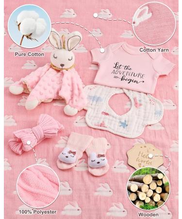 Lictin Pink Baby Gift Set - Newborn Essentials for Girls | Romper Bib Socks Headscarf & Cuddly Rabbit | Perfect Birth Gifts - Buy Online on GoSupps.com