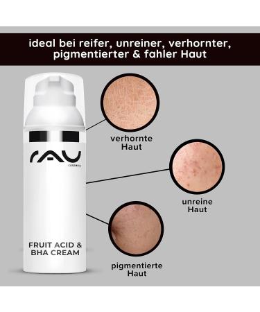 RAU Fruit Acid Cream 1.7 Fl.oz - Exfoliating AHA BHA Cream for Blemishes & Pigment Spots - Hydrating with Hyaluronic Acid & Salicylic Acid - International Shipping Available - Buy Online on GoSupps.com