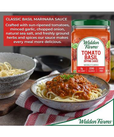 Walden Farms Tomato Basil Marinara Sauce 2 Pack - Fresh Herbs & Spices for Bread, Cheese Sticks, Pasta & Chicken Parmigiana - Sweet Flavor, Smooth Texture - 12 oz Jars - Buy Online on GoSupps.com