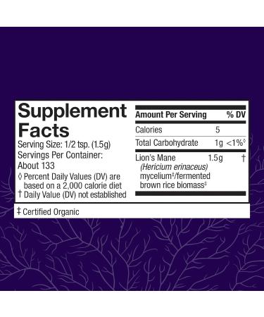 Host Defense Lion's Mane Powder - Brain Health Support Supplement - Mushroom Supplement to Support Focus & Memory Function - Immune & Nervous System Support Supplement - 7 oz (133 Servings)* 7 Ounce (Pack of 1) - Buy Online on GoSupps.com