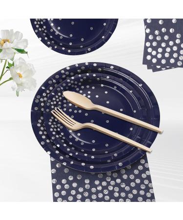 168Pcs Navy blue Party tableware Supplies Navy Blue Paper Plate with Silver Dot Serve 24 Guests Blue Party Plates Cups and Napkins Sets for Birthday Wedding Baby Shower Party Graduation Decorations - Buy Online on GoSupps.com