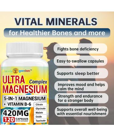 Magnesium Complex Supplement 2 Month Supply of 420mg 5-in-1 Magnesium Glycinate Malate Citrate Oxide Taurinate & Vitamin B6 Max Absorption Magnesium Supplement for Sleep & Leg Cramps 120 Capsule - Buy Online on GoSupps.com