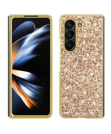 Tivenfezk nadoli glitter shell for samsung galaxy z fold 5 gold glossy sparkling bling galvanisian frame ultra -small shockproof back pocket cell phone case protective cover