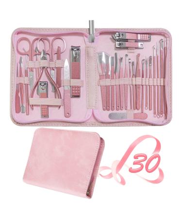 Manicure Set 30 in 1 Nail Clipper Set,RedFlow Nail Clippers,Fingernail & Toenail Clippers,Manicure Tools,Pedicure kit,Suitable for Travel Manicure Kit,Nail Set Kit with Everything Profe(Pink)
